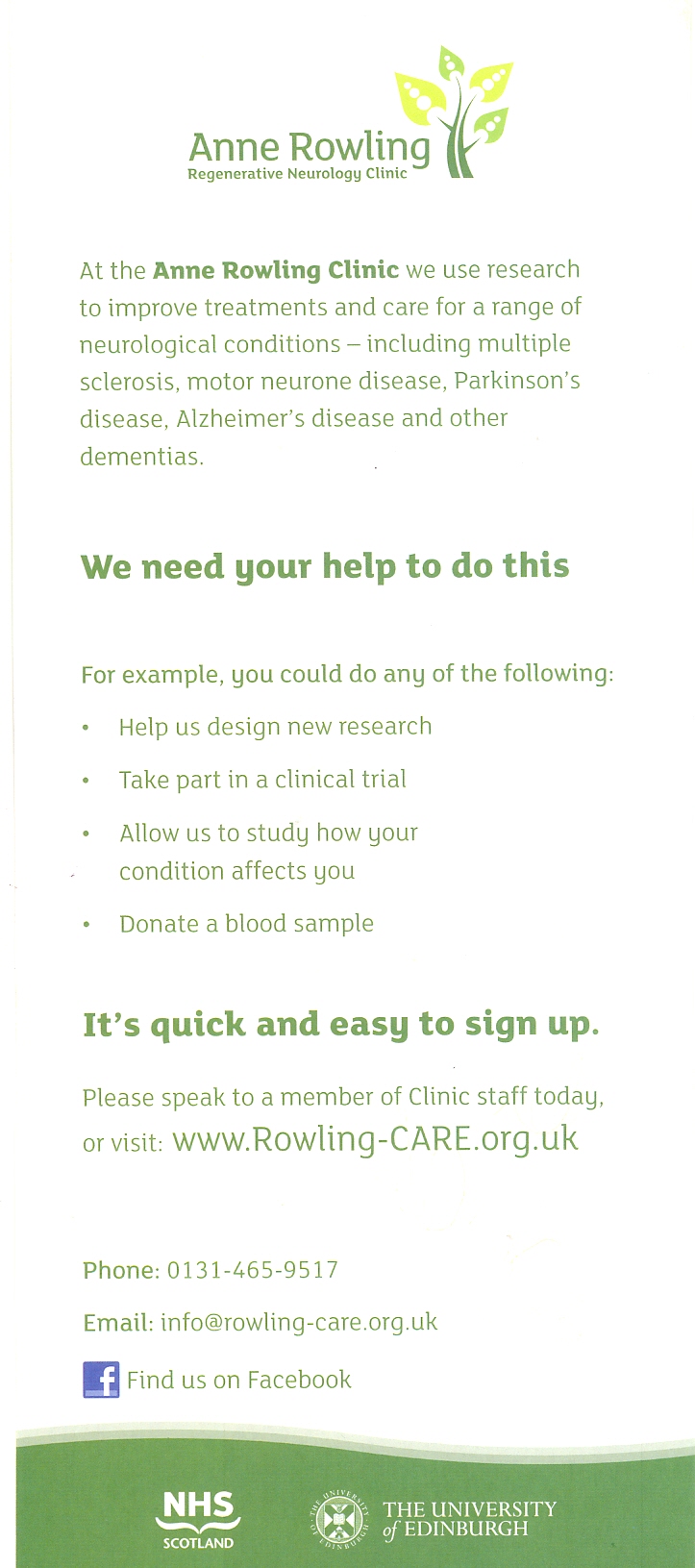 Clinical Audit Research Evaluation - Anne Rowling - Regenerative Neurology Clinic Leaflet page two